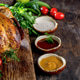 Roasted chicken on wooden board with copy space Roasted chicken on wooden board with copy space - PhotoDune Item for Sale