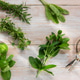 Fresh herbs collected on rustic wooden background Fresh herbs collected on rustic wooden background - PhotoDune Item for Sale