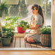 Woman holding strawberry plant in urban balcony garden Woman holding strawberry plant in urban balcony garden - PhotoDune Item for Sale