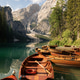 Traditional Wooden Boats on Lago di Braies in Mountain Landscape of Alps Traditional Wooden Boats on Lago di Braies in Mountain Landscape of Alps - PhotoDune Item for Sale