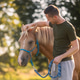 Man stroking horse during hippotherapy session on sunny day Man stroking horse during hippotherapy session on sunny day - PhotoDune Item for Sale