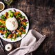 Salad with fresh burrata cheese, grilled peaches and blueberry Salad with fresh burrata cheese, grilled peaches and blueberry - PhotoDune Item for Sale