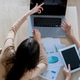 Team of partners Asian business woman discussing project on laptop sitting at table in office. Two Team of partners Asian business woman discussing project on laptop sitting at table in office. Two - PhotoDune Item for Sale