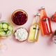 Flatlay of fermented foods and drinks for Gut Health Diet. Kombucha, kefir, pickled vegetables Flatlay of fermented foods and drinks for Gut Health Diet. Kombucha, kefir, pickled vegetables - PhotoDune Item for Sale