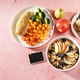 Balanced diet meal set with chicken, vegetables, oatmeal and fruit with blank blackboard sign for cu Balanced diet meal set with chicken, vegetables, oatmeal and fruit with blank blackboard sign for cu - PhotoDune Item for Sale