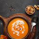 Pumpkin soup croutons cream fresh pumpkin slices wooden board dark background autumn winter copy Pumpkin soup croutons cream fresh pumpkin slices wooden board dark background autumn winter copy - PhotoDune Item for Sale