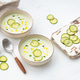 Cold cucumber yogurt soup two bowls white summer natural light preparing Cold cucumber yogurt soup two bowls white summer natural light preparing - PhotoDune Item for Sale