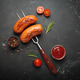 Grilled sausages fork ketchup spices bbq barbecue tomato black background Grilled sausages fork ketchup spices bbq barbecue tomato black background - PhotoDune Item for Sale