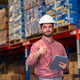 Warehouse worker and factory manager using a digital tablet to check barcodes and inspect stock inve Warehouse worker and factory manager using a digital tablet to check barcodes and inspect stock inve - PhotoDune Item for Sale