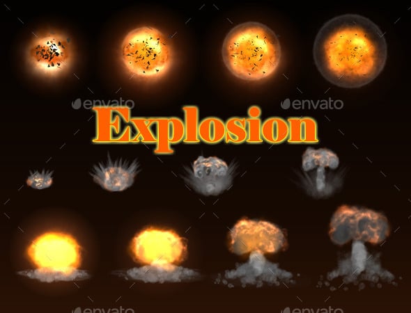 Explosion Game Sprites & Sheet Templates | GraphicRiver