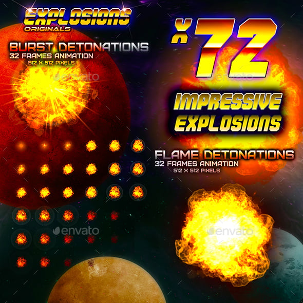 Explosion Game Sprites & Sheet Templates | GraphicRiver