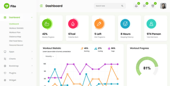 Fitness Dashboard Website Templates | ThemeForest