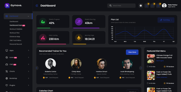 Fitness Dashboard Website Templates | ThemeForest