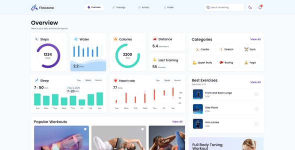 Fitness Dashboard Website Templates | ThemeForest