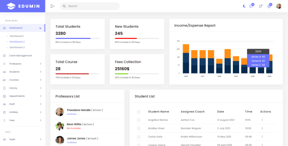 Bootstrap Student Dashboard HTML Admin Website Templates