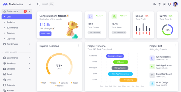 Materialize - Next.js, Vuejs, Nuxt, HTML, Laravel, Django, Asp.Net Material Design Admin Template preview 3