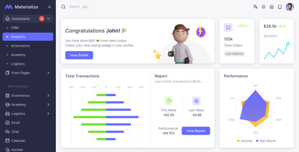 Materialize - Next.js, Vuejs, Nuxt, HTML, Laravel, Django, Asp.Net Material Design Admin Template preview 4