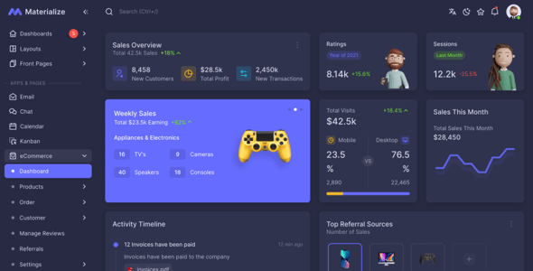 Materialize - Next.js, Vuejs, Nuxt, HTML, Laravel, Django, Asp.Net Material Design Admin Template preview 5