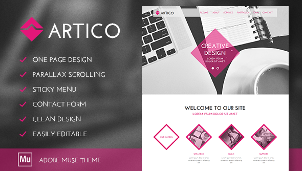 Artico - One Page Parallax Muse Template - Muse Templates