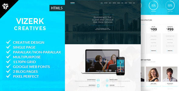Vizerk - One Page Parallax HTML Template - Creative Site Templates