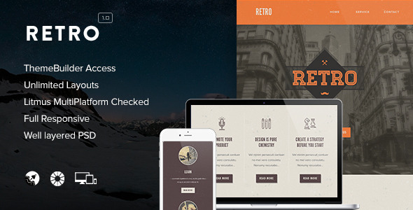 Retro - Responsive Email + Themebuilder Access - Newsletters Email Templates