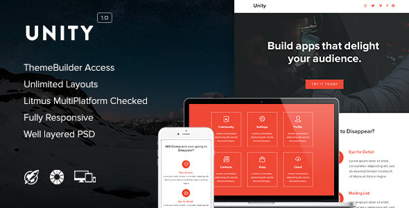 Unity - Responsive Email + Themebuilder Access - Newsletters Email Templates