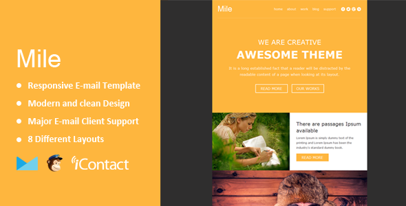 Mile - Responsive E-mail Template + Themebuilder Access - Email Templates Marketing