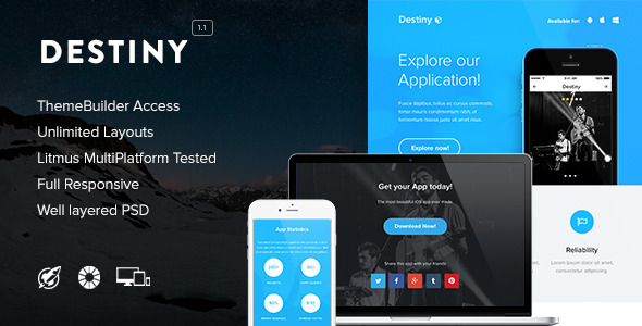 Destiny - Responsive Email + Themebuilder Access - Newsletters Email Templates