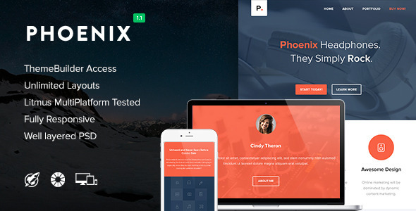 Phoenix - Responsive Email + Themebuilder Access - Newsletters Email Templates