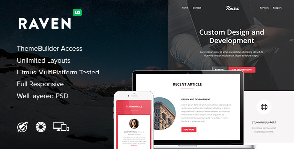 Raven - Responsive Email + Themebuilder Access - Newsletters Email Templates