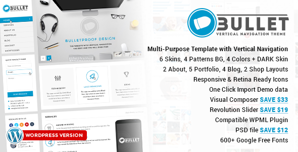 Bullet - Multipurpose Vertical Menu WP Theme - Corporate WordPress