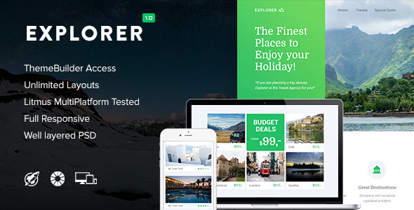 Explorer - Responsive Email + Themebuilder Access - Newsletters Email Templates