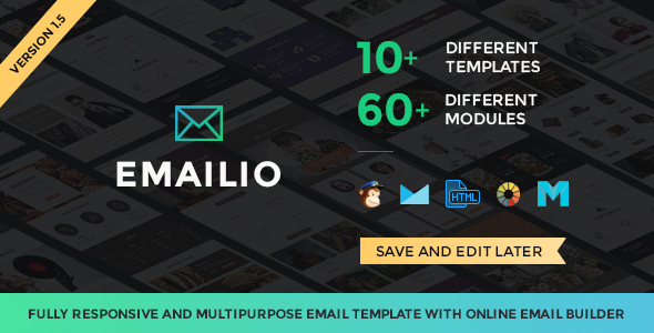 Emailio Responsive Multipurpose Email Template With Online Builder - Newsletters Email Templates