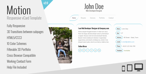 Motion | vCard HTML Template - Virtual Business Card Personal