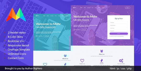 Mehr - Responsive HTML5 Startup Landing Template - Marketing Corporate