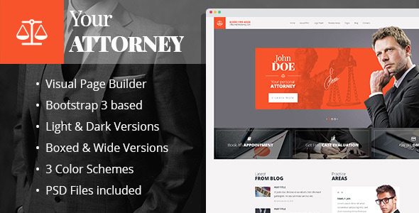 Attorneys - Law Practice HTML template with Builder by mwtemplates