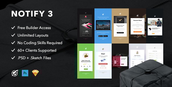 Notify3 - Notification Email + Themebuilder Access - Email Templates Marketing