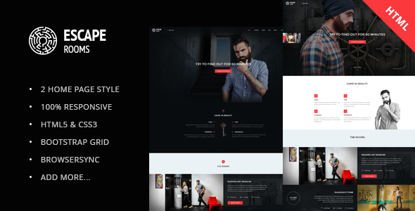 Escape Room - HTML Template - Entertainment Site Templates