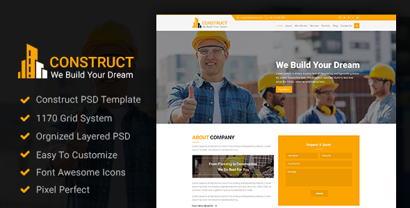 Construct - Construction PSD Template - Photoshop UI Templates