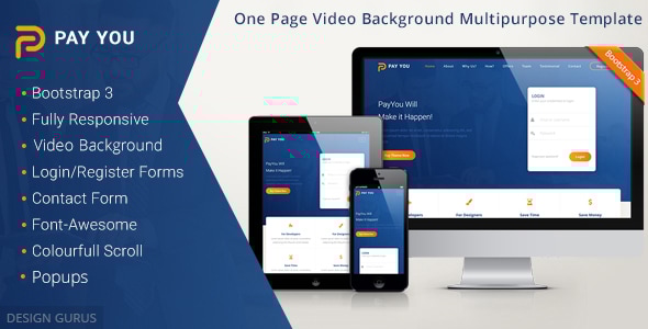 PayYou - Bootstrap 3 One Page Video Background MultiPurpose Responsive Template - Site Templates