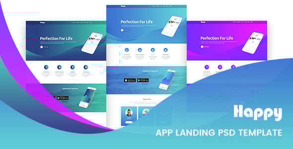 Happy App Landing Page PSD Template - Creative Photoshop