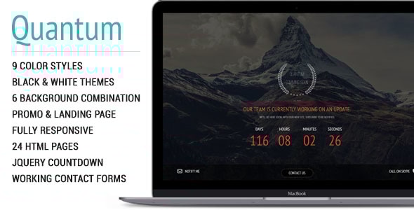Quantum | Multipurpose Coming Soon Responsive HTML Template - Under Construction Specialty Pages