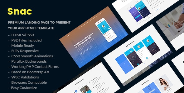 Snac - Premium Responsive App Landing Page HTML5 Template - Software Technology