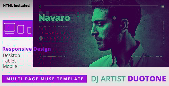DJ Artist Duo Tone Adobe Muse Template - Personal Muse Templates
