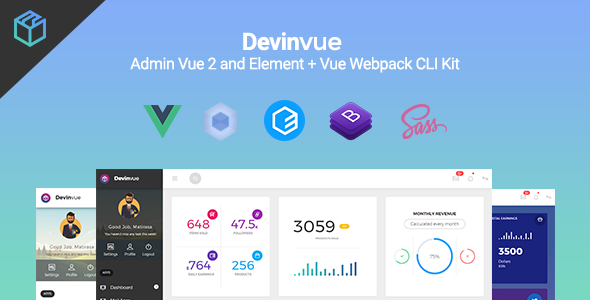 Devinvue - Admin Vue 2 and Element + Vue Webpack CLI Kit - Admin Templates Site Templates