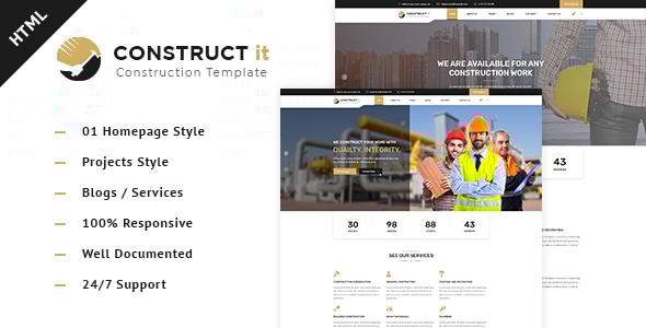 Construct It - Factory / Industrial / BuildersHtml Template - Business Corporate