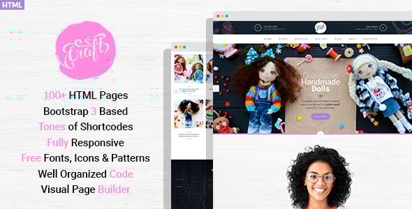 Craft Plus - Handmaded Crafts HTML Template with Visual Page Builder - Personal Site Templates