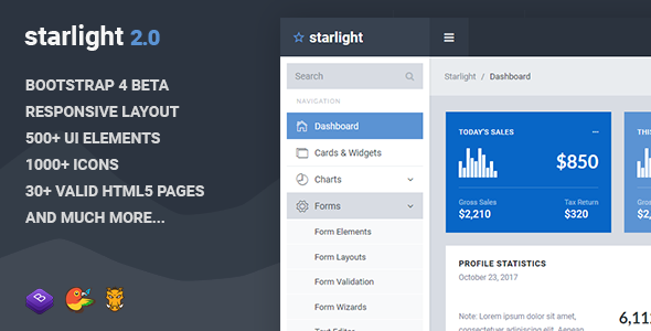 Starlight Responsive Bootstrap 4 Admin Dashboard Template - Admin Templates Site Templates