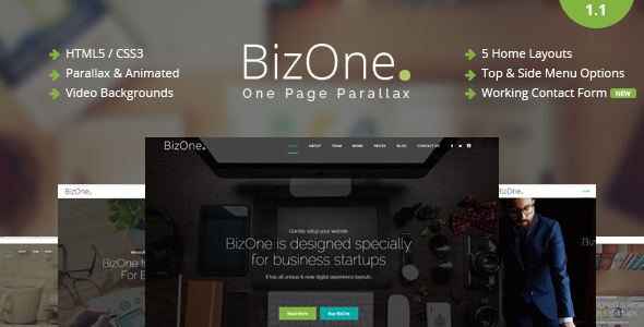 BizOne - One Page Parallax - Corporate Site Templates