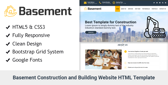 Basement- Construction and Building One Page HTML Template - Business Corporate